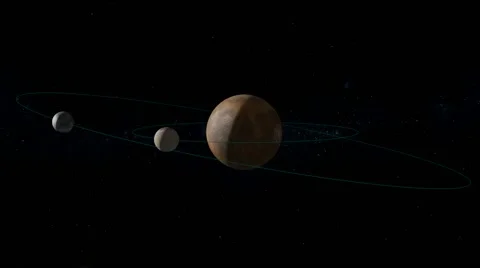 Desert planet with two moons orbiting it, rendered in 60P, visible orbit trails Stock Footage 51885785