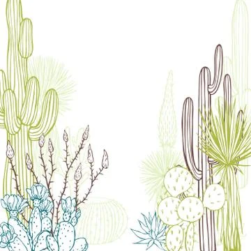 Desert plants, cacti. Vector background. Stock Illustration