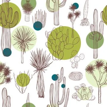 Desert plants, cacti. Vector  seamless pattern. Stock Illustration