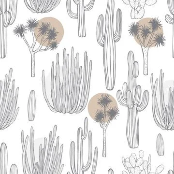 Desert plants, cacti. Vector  seamless pattern. Stock Illustration
