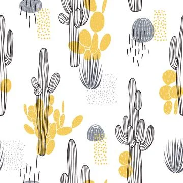 Desert plants, cacti. Vector  seamless pattern. Stock Illustration