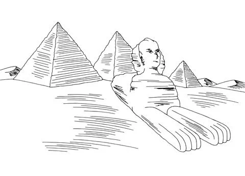 Desert pyramid graphic black white landscape sketch illustration vector Stock Illustration