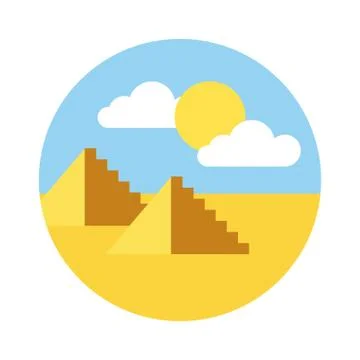 Desert with pyramids scene flat style icon Stock Illustration