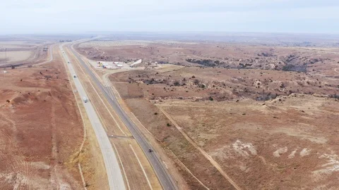 Desert with Road 40 between Oklahoma and Texas Stock Footage