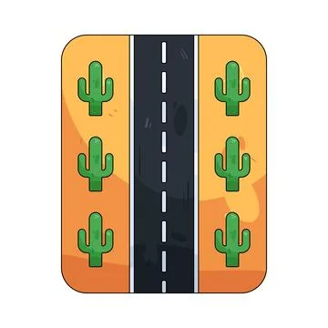 Desert road with cacti Stock Illustration