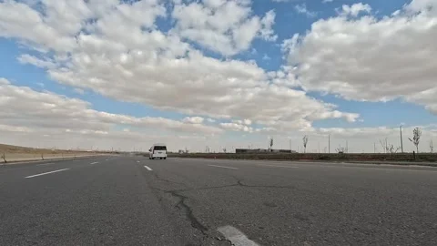 Desert Road Driving Between Cairo and Ain Sokhna Showing Continuous Traffic Flow Stock-Footage 330036181