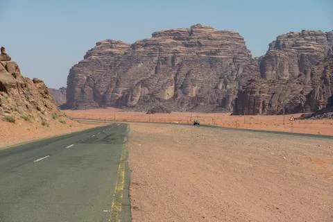 Desert road in remote rural area of Tabuk in north western Saudi Arabia 스톡 사진