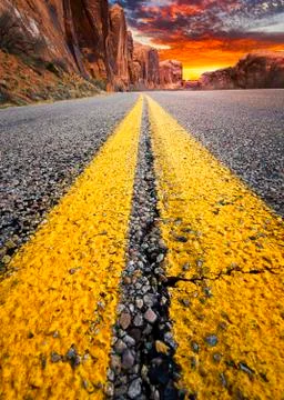 Desert Road to the Sunset Stock Photos