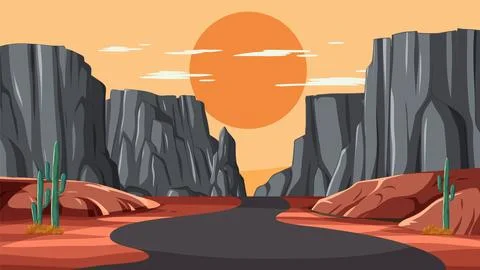 Desert Road at Sunset Vector Illustration Stock Illustration