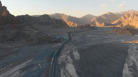 Desert Road through the Sandstone Rocks of Ras al Khaimah 스톡 동영상 108802393