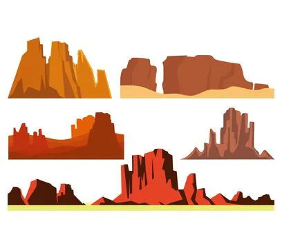 Desert rock cartoon vector set. Stone canyon landscape illustration. Nature e Stock Illustration