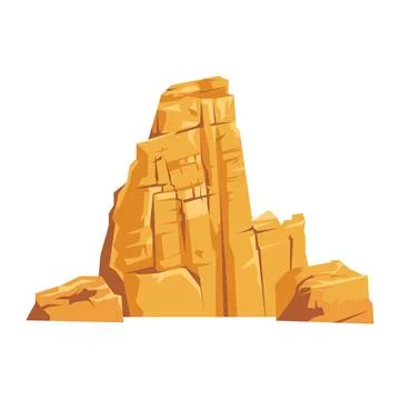 Desert rocks in flat design. Yellow sandy stone mountains with cliffs. Vector Stock Illustration