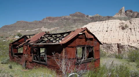 Desert-rusted mining shack 4497 Stock Footage 1091559