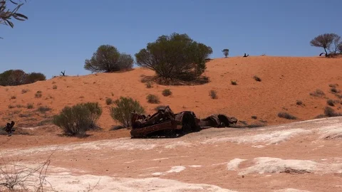 Desert Rusty Car Wreck 1 Stock Footage 119855975