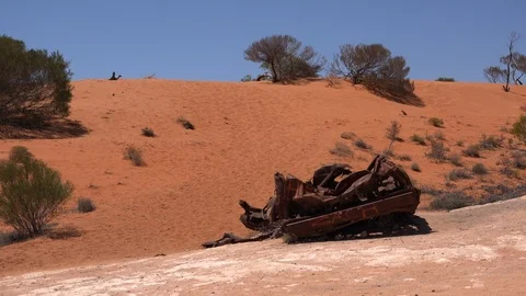 Desert Rusty Car Wreck 2 Stock Footage 119856178