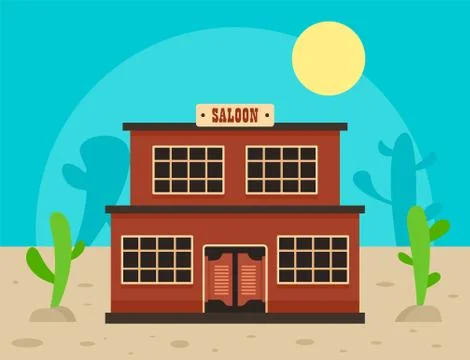 Desert saloon concept background, flat style Stock Illustration