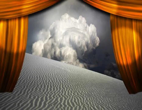 Desert Sands seen through opening in curtains Stock Illustration