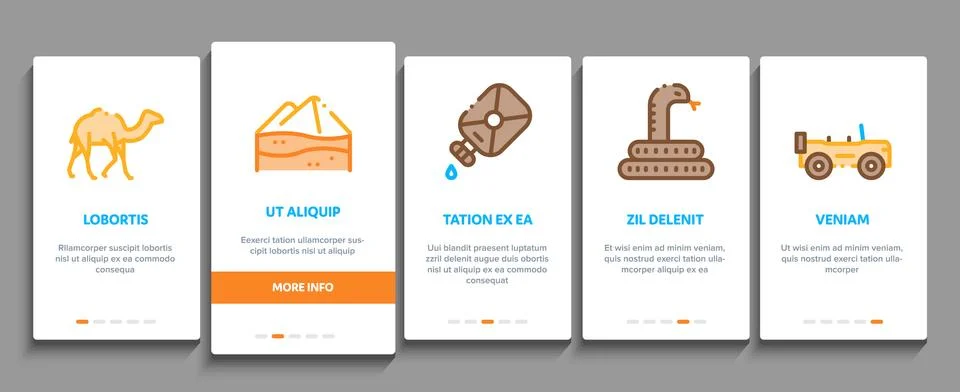Desert Sandy Landscape Onboarding Elements Icons Set Vector 스톡 일러스트
