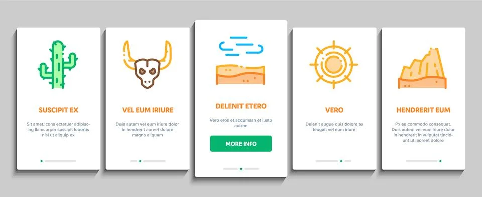 Desert Sandy Landscape Onboarding Elements Icons Set Vector 스톡 일러스트