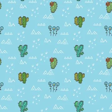Desert seamless pattern with cactus and sand. Floral ornament Stock Illustration