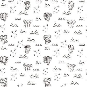 Desert seamless pattern with cactus and sand. Floral ornament Illustrazione stock