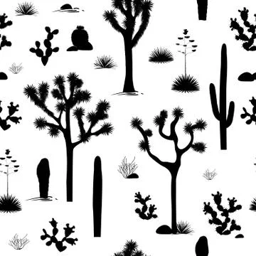 Desert seamless pattern with desert plants silhouettes Stock Illustration