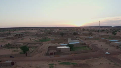 Desert Settlement Expansive Arid Terrain Aerial - Graded Stock Footage 322535291