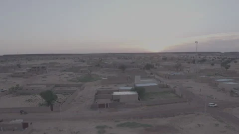 Desert Settlement Expansive Arid Terrain Aerial - Ungraded Stock Footage 322544235