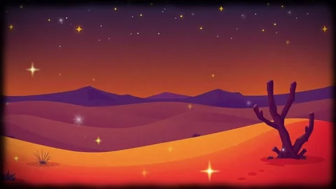 Desert Star-Sky at night: The image is a dark drawing, of a mountain, night-sky Video stock 307978462