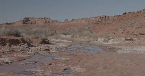 Desert Stream in Spring with Water Trickle Pools or Puddle Stock Footage 175438239