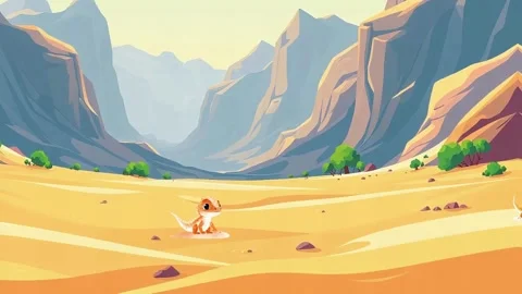 Desert Stroll: Animated Lizards Enjoy a Scenic Walk Amidst Sandy Mountains - Jo Stock Footage 306504909