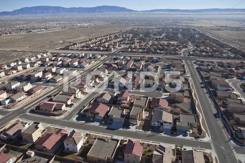 Desert suburban subdivision aerial Stock Photos