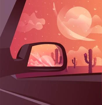 Desert sunset landscape with cactuses Stock Illustration