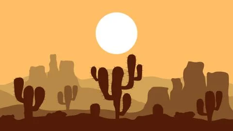 Desert sunset, lanscape background, vector illustration Stock Illustration