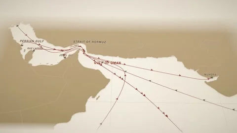 Desert Survey Perspective Map With Pulsing Lanes Tracing The Lng Route From Stock Footage 343730710