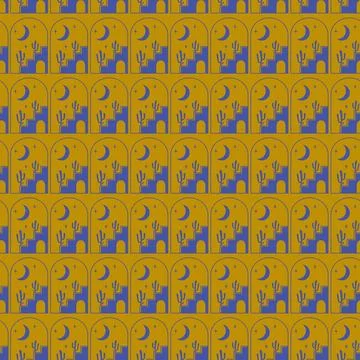 Desert vector pattern, morocco city cactus. Seamless pattern vector summer ca Stock Illustration