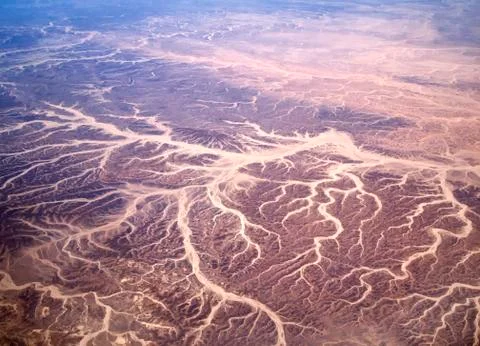 Desert view from the airplane. Stock Photos