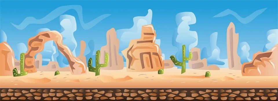 Desert View Game Background Vector Illustration Stock Illustration