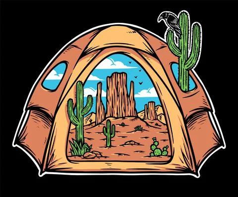 Desert view inside the tent illustration Illustrazione stock