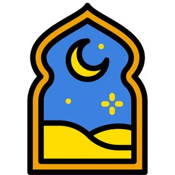 Desert view from mosque window icon, ramadan festival related vector Stock Illustration