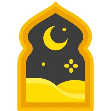 Desert view from mosque window icon, ramadan festival related vector Stock Illustration