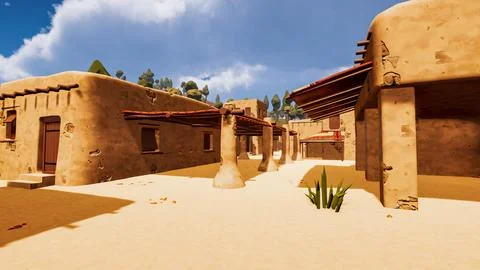 A desert village in a virtual world a computer designed 3d render illustratio Illustrazione stock