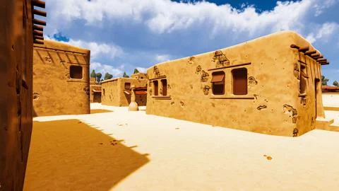 A desert village in a virtual world a computer designed 3d render illustratio Stock Illustration