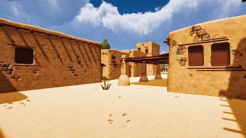 A desert village in a virtual world a computer designed 3d render illustratio 스톡 일러스트