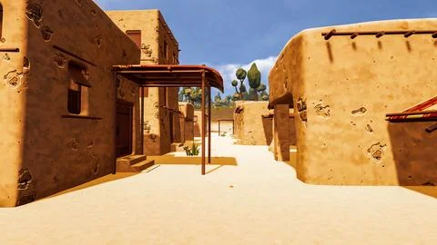 A desert village in a virtual world a computer designed 3d render illustratio イラスト素材