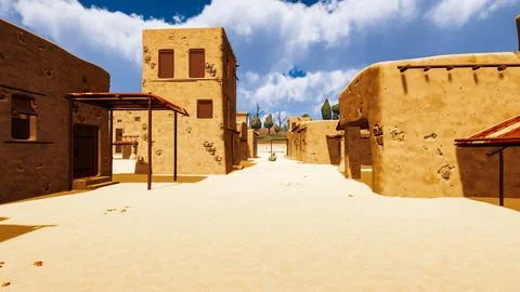 A desert village in a virtual world a computer designed 3d render illustratio イラスト素材