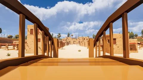 A desert village in a virtual world a computer designed 3d render illustratio Illustrazione stock