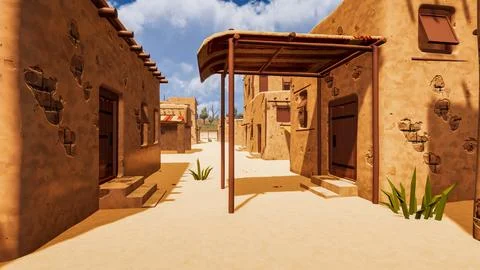 A desert village in a virtual world a computer designed 3d render illustratio イラスト素材