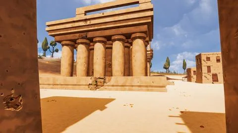 A desert village in a virtual world a computer designed 3d render illustratio Stock Illustration