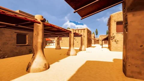 A desert village in a virtual world a computer designed 3d render illustratio Illustrazione stock